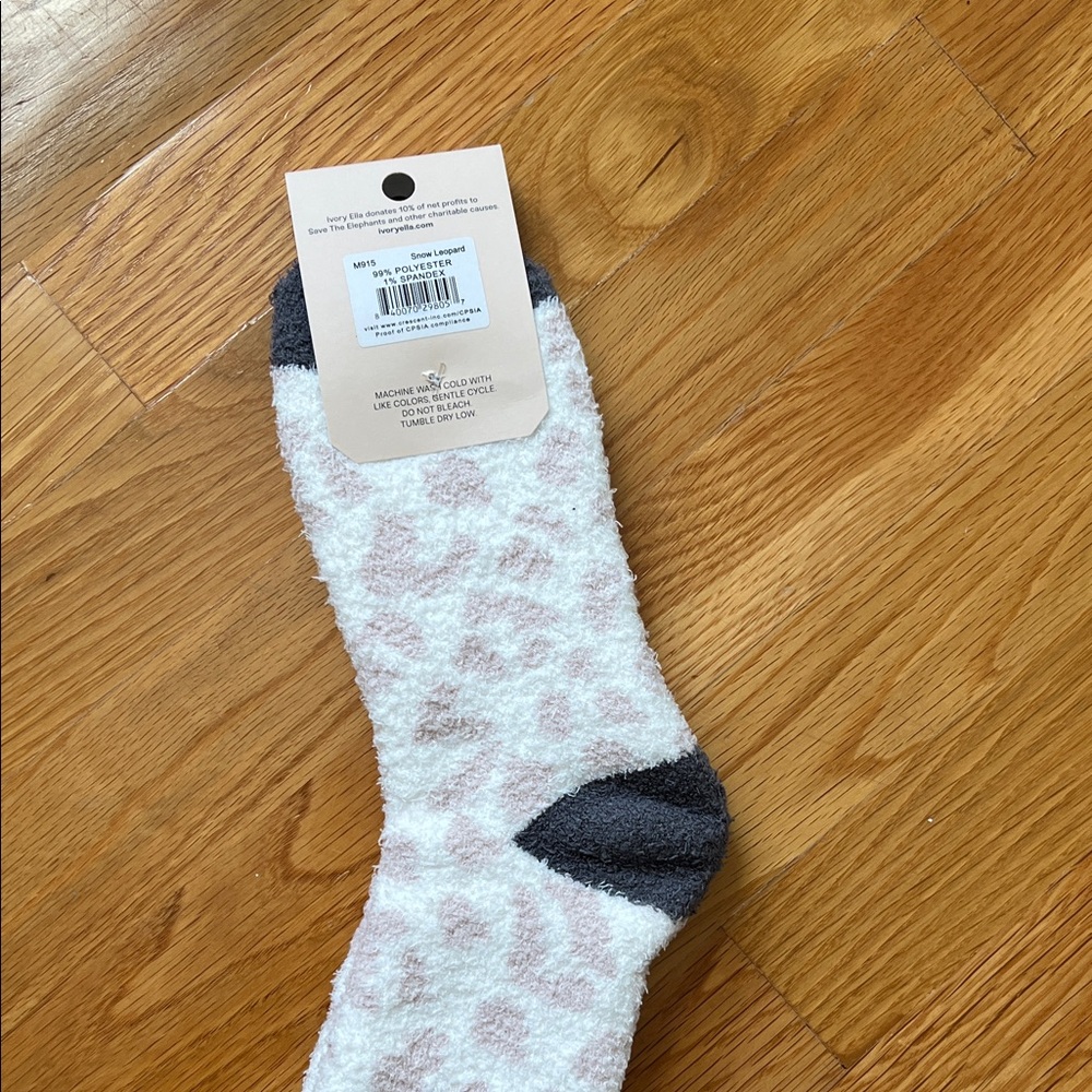 Ivory Ella Fuzzy Animal Print Socks with Gray Accents - Picture 3 of 3